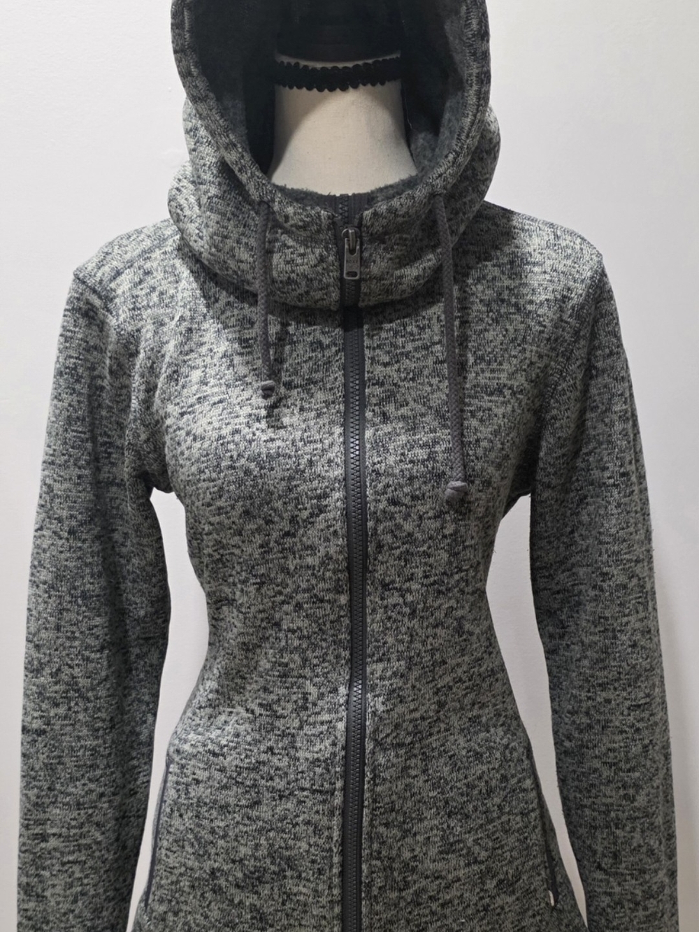 ROXY Black Charcoal Full-Zip Hooded Sweater • Women's Large • Cozy Fleece Hoodie